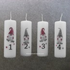 Set of 4 Advent White Pillar Candles -  Bearded Gnomes